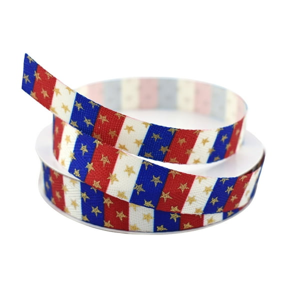 Homeford Patriotic Glittered Stars and Stripes Grosgrain Ribbon, 5/8-inch, 10-yard, Red/White/Blue