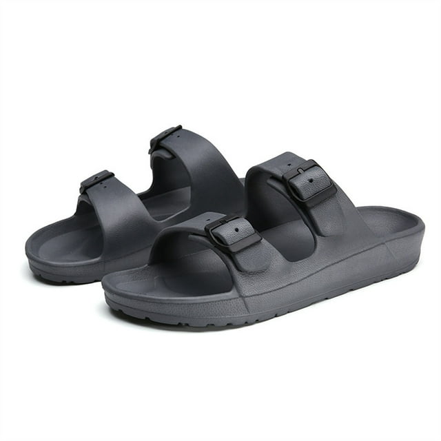 Outdoor indoor Comfort Slides Double Buckle Adjustable Flat Sandals (Gray, 41)