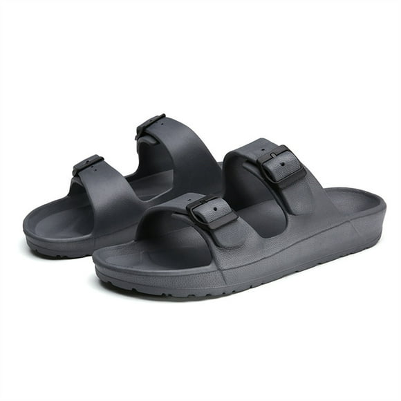Outdoor indoor Comfort Slides Double Buckle Adjustable Flat Sandals (Gray, 37)
