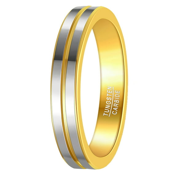 4mm Groove Tungsten Rings for Men Women Silver Gold Two Tone Wedding Bands Comfort Fit Size 6-11