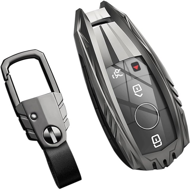 Zinc Alloy Key Fob Cover,Keychain,Full Protection Car Key Case for Benz 2019-2021 A-Class C-Class G-Class 2017-2020 E-Class S-Class 2018-2022 CLS Smart Keyshell Accessories,Gun Color