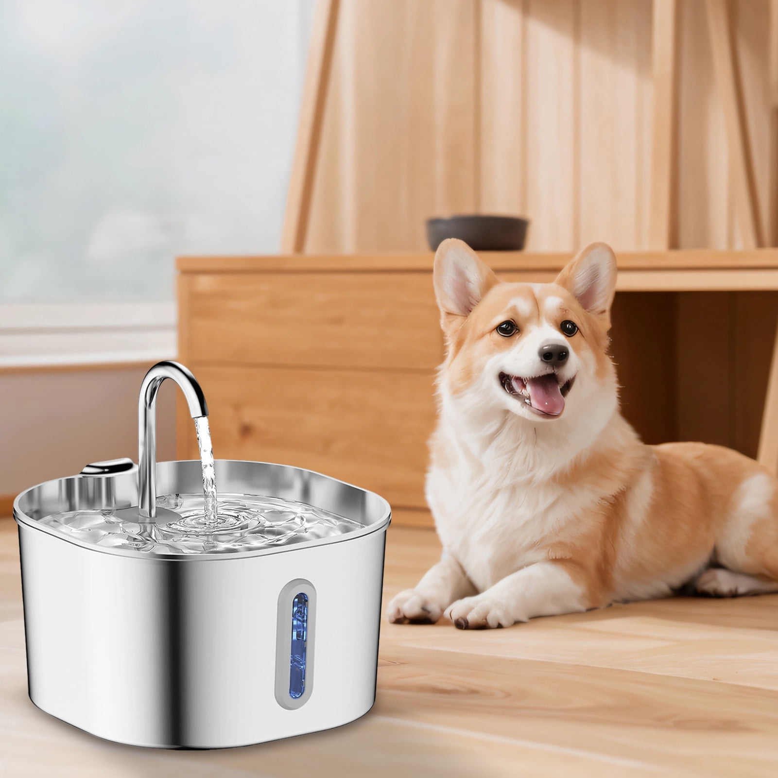 YIFAEUX Dog Water Fountain Stainless Steel 2.2L Automatic Pet Drinking Fountain Silent Low-Noise Purify Water Fountain for Home Indoor Dogs