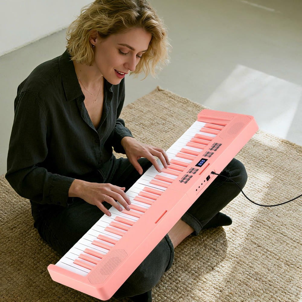 YYAo 61-Key Electronic Digital Piano Keyboard with MIDI and Split Function for Toddlers Boys Girls, Beginner, Pink
