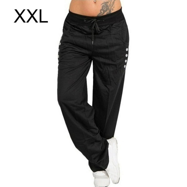 Langgg Pantalons Amples pour Femmes, Pantalons de Sport Multicolores, Noir TTG