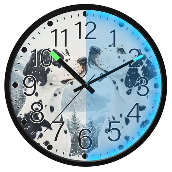 Ryvnso Dalmatians Dog in Winter 12 Inch Night Light Wall Clock Silent Battery Operated Luminous Clocks
