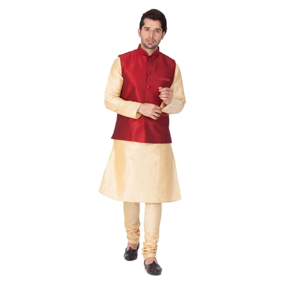 ELINA FASHION Men's Indian Silk Blend Kurta Pajama And Nehru Jacket (Waistcoat) Wedding Traditional Diwali Dress Set