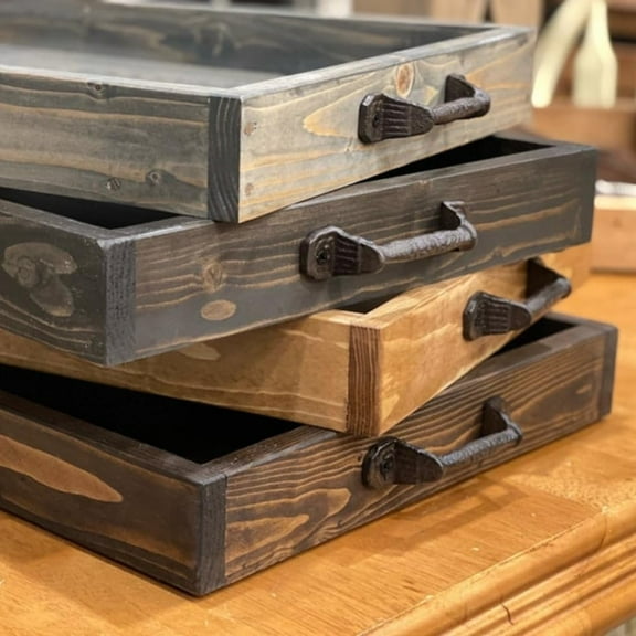 Rustic Wooden Serving Tray, Handmade Solid Wood Platter, Mid Centruy Modern Centerpiece, 24 "W x 3 "H, Home Decoration for Livingroom Bedroom Diningroom (Ebony,24in)