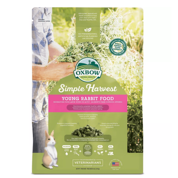 Oxbow Animal Health Simple Harvest Pelleted Timothy and Alfalfa Hay Young Rabbit Food, 4 lb. Bag