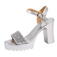 thumbnail image 4 of Rokment Bling Sequin Platform Dressy Sandals for Women Bride Wedding Summer Casual Leather Open Toe Ankle Strap Chunky Heels Dress Pumps Shoes, 4 of 7