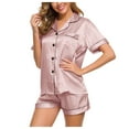 thumbnail image 2 of Silk Pajamas Womens Short Sleeve Sleepwear Soft Satin Loungewear 2 Piece Pjs Shorts Set Pink 5XL, 2 of 7