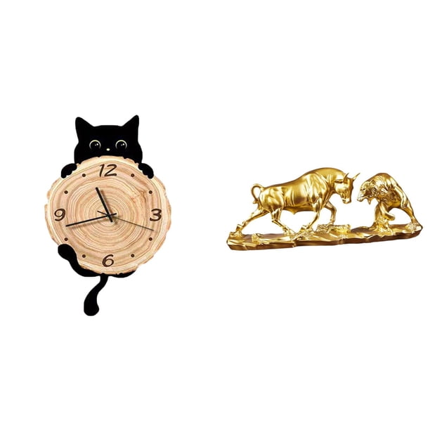Reloj de pared,Reloj de pared decorativo para baño y dormitorio.,Reloj de pared de gato silencioso y sin tictac,regalo,Estatua de escritorio,Figura decorativa de pelea de toros y osos