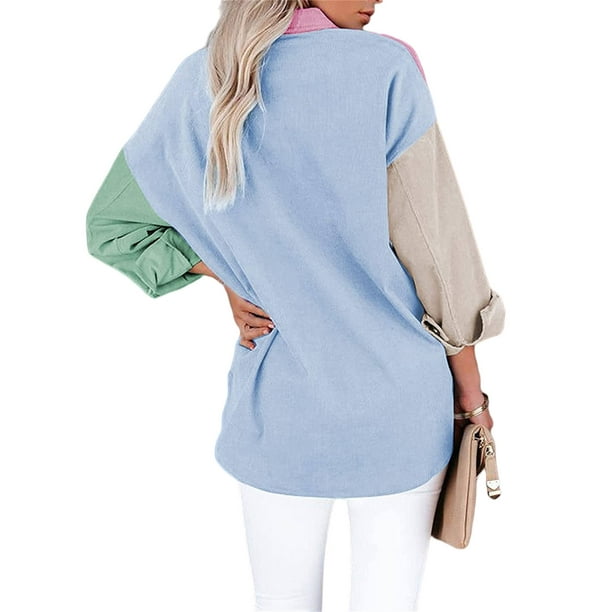 Qarigey Abrigo de mujer Botón de bloque de color Camisa cálida