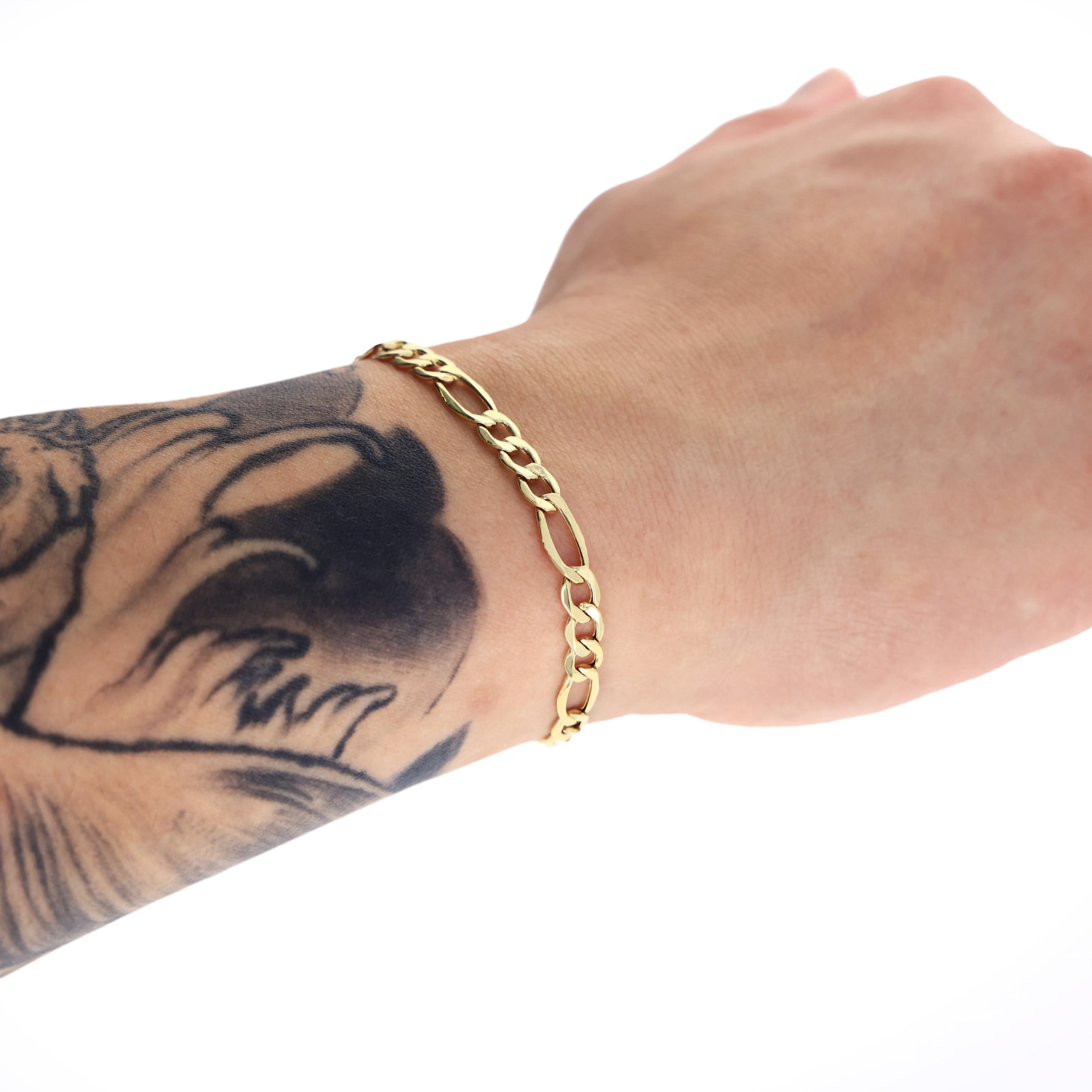 Nuragold 14K Real Yellow Gold Figaro Link Chain Bracelet 7"-9" (3.5mm-7.5mm) Italian Jewelry for Men & Women