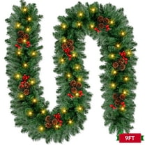 Yexmas 9ft Large Christmas Garland, Multi-Purpose Xmas Wreath with 45 LED Lights, Decorated with Pinecones, Berry Clusters, Battery Operated