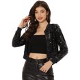 thumbnail image 2 of Chaqueta De Lentejuelas Tipo Aviador Con Cremallera En La Parte Delantera Con Purpurina Brillante Para Mujer Negros M, 2 of 2
