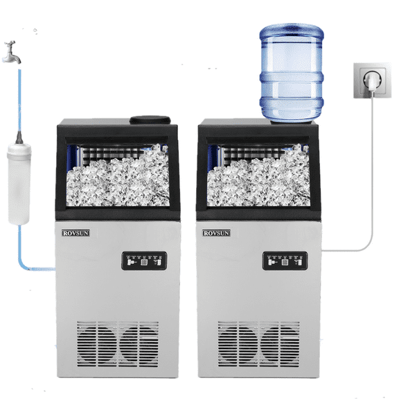 ROVSUN 110lbs Capacity Commercial Freestanding Ice Maker, Stainless Steel