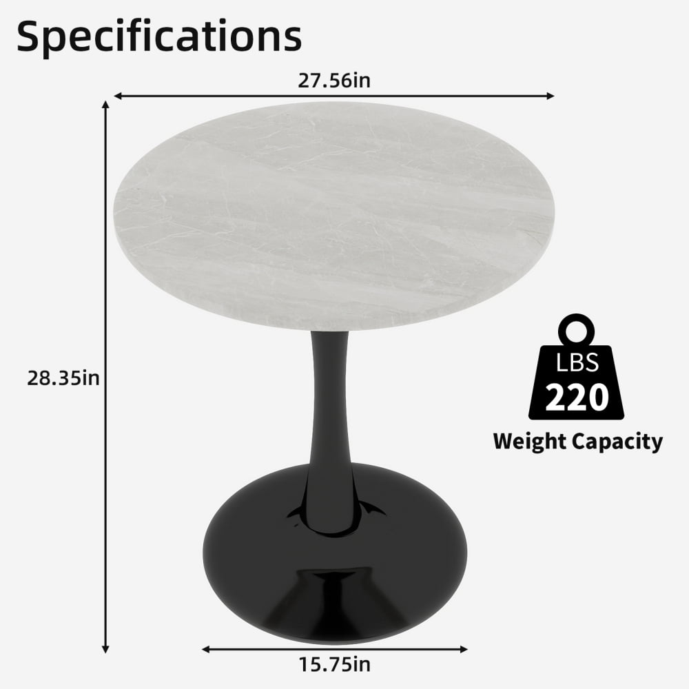 27.6-Inch Round Mid-Century Modern Dining Table & Coffee Table, Faux Marble Top, Pedestal Side Table for Living Room