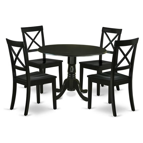 East West Furniture Dublin 5-piece Wood Dining Set with Round Table in Black
