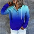 thumbnail image 4 of Fgnfyis Women Autumn Winter Street Style Gradient Color Button Collar Pocket Drawstring Sports Hoodie Blue L, 4 of 5