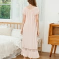 thumbnail image 4 of Defitshape Women's Cotton Victorian Square Neck Nightgown Vintage Sleep Dress Short Sleeve Ruffle Light Pink X-Large, 4 of 5
