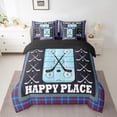 thumbnail image 2 of 7 Piece Ice Hockey Bedding Sets Sports Bed in a Bag Teen Winter Sports Themed Comforter Set with Sheets Ice Hockey Field Print Bed Set Geometry Stripes Sheets King Size, 2 of 5