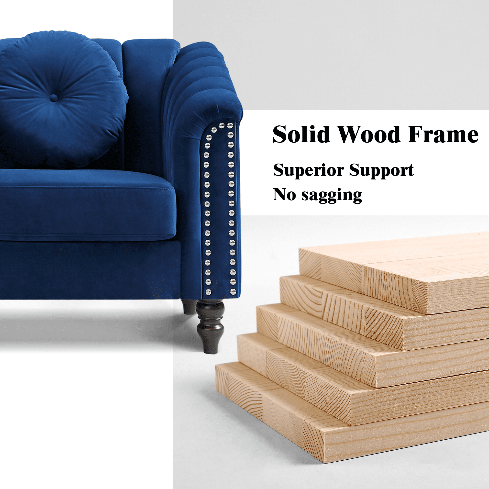 Aukfa 3 Pieces Sectional Sofa Couch Set for Living Room, 3 Seat Sofa, Loveseat and Accent Chair,Blue