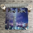 thumbnail image 3 of Ambesonne City Quilted Bedspread Set 3 Pcs, Downtown Hong Kong Night, King Size, Multicolor, 3 of 3