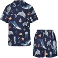 thumbnail image 4 of PRIYAL Ensembles de Pyjama pour Femmes Mignon Baleine Pieuvre Satin Soie Manches Courtes et Pantalons, 4 of 5