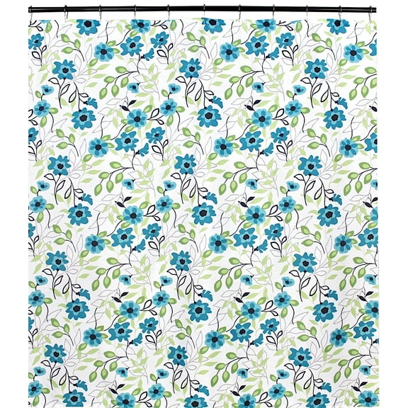 Serafina Home Teal Blue And White Floral Fabric Shower Curtain: Colorful Floral Design