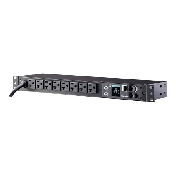 CyberPower Série Series PDU31002 Monitored - Unité de distribution de Puissance (montable en rack) - ac 100-120 v - ethernet, - entrée: nema 5-20 - connecteurs de sortie: 8 (8 x nema 5-20r) - 1u - 12 ft cord