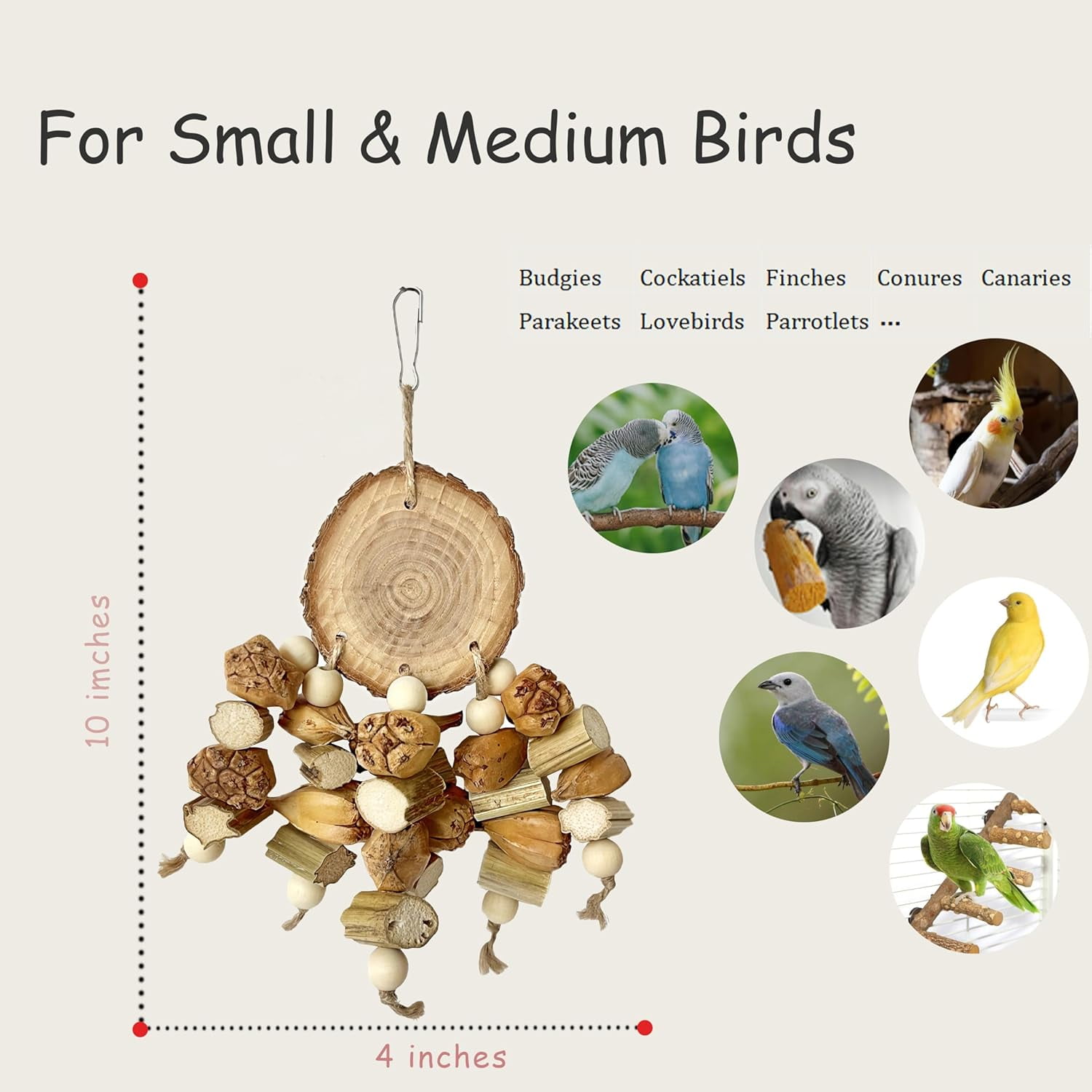 Natural Bird Toys for Parakeet, Parrot, Cockatiel, Budgie, Conures - Foraging Toys