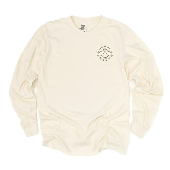 Embroidered Turkey Sparkles - Women's Garment Dyed Long Sleeve