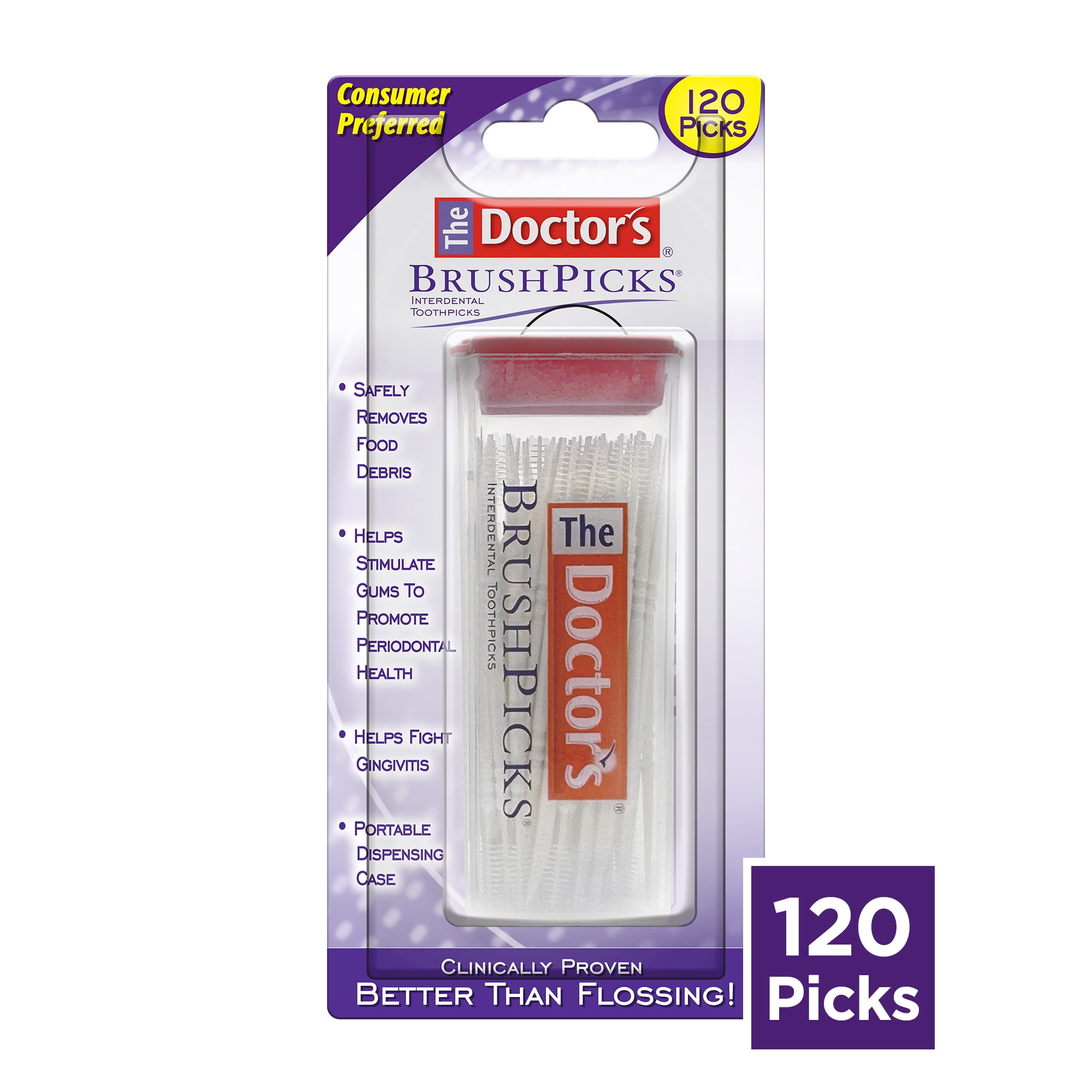 The Doctor’s BrushPicks, Interdental Brushes and Dental Pick 2-in-1, Plaque Remover for Teeth, 120 Toothpicks, 1 Pack