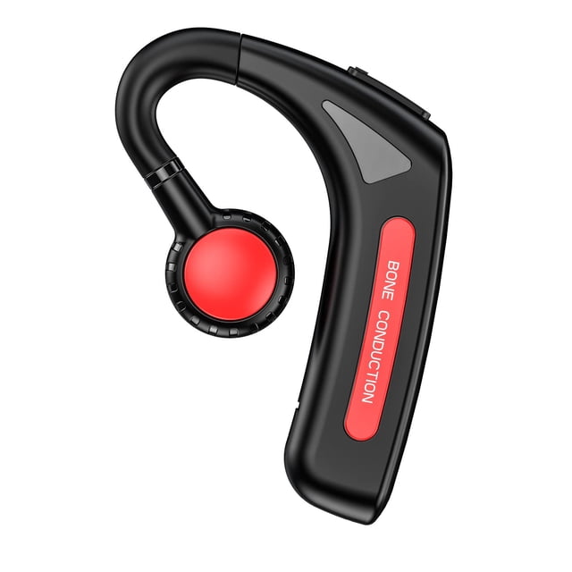 Auriculares inalámbricos Bluetooth de conducción ósea única con ganchos para micrófono, impermeables, de larga duración, para entrenamiento, deportes, correr, Android, iOS, sin tapón auditivo, rojo