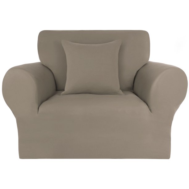 Elástica Sofá Funda, 1 pieza Spandex Suave Sofá Funda para 1 Cojín Sofá con 1 Cojín Funda, Lavable Muebles Fundas para Perros Pequeños, Beige