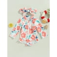 thumbnail image 2 of Bagilaanoe Toddler Baby Girl One-Piece Swimsuit Floral Print Long Sleeve Zipper Rashguard Swimwear + Headband 9M 12M 18M 24M 3T 4T Kids Ruffle Bathing Suit, 2 of 9