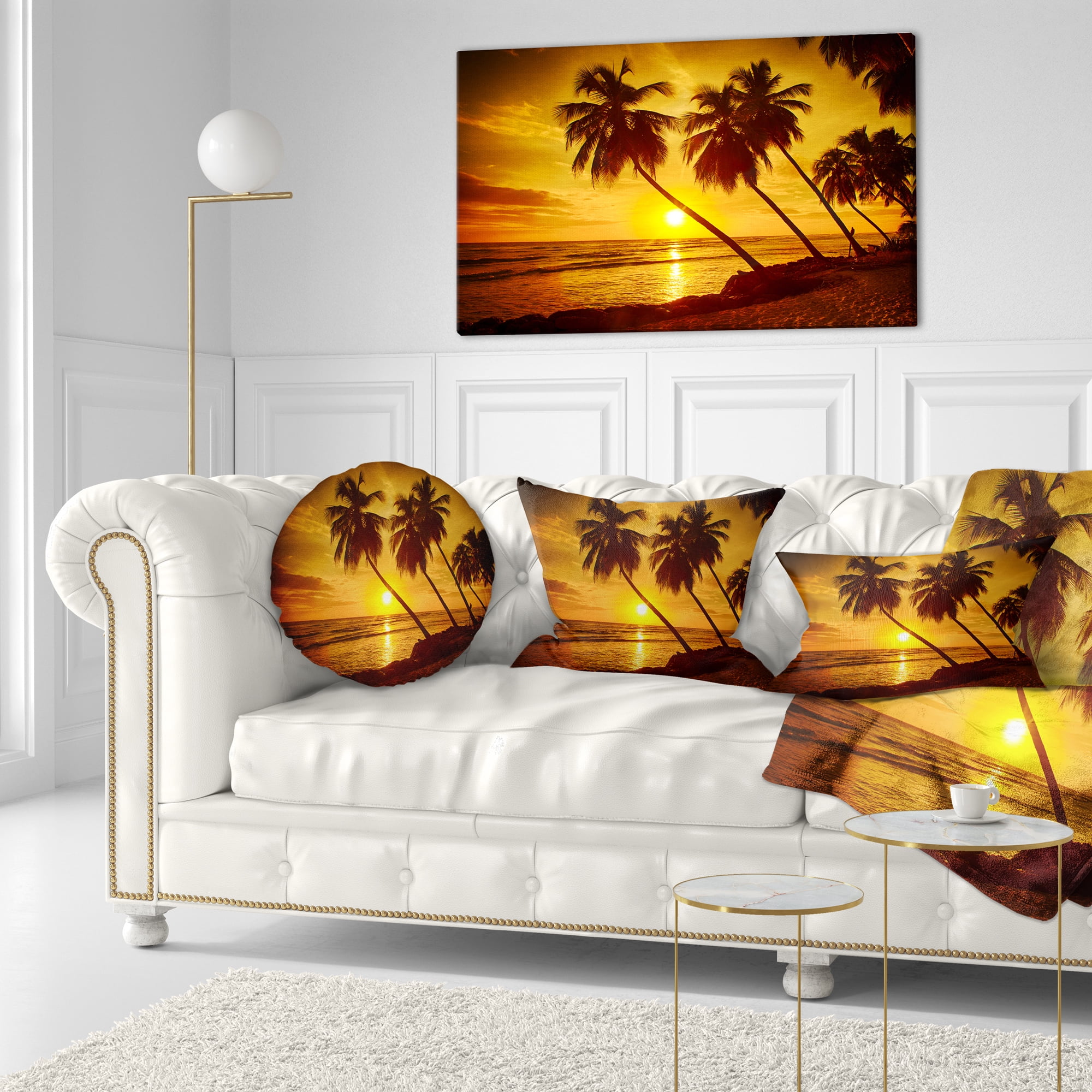 Designart Beach Sunset in Island Barbados - Modern Seascape Throw Pillow - 12x20