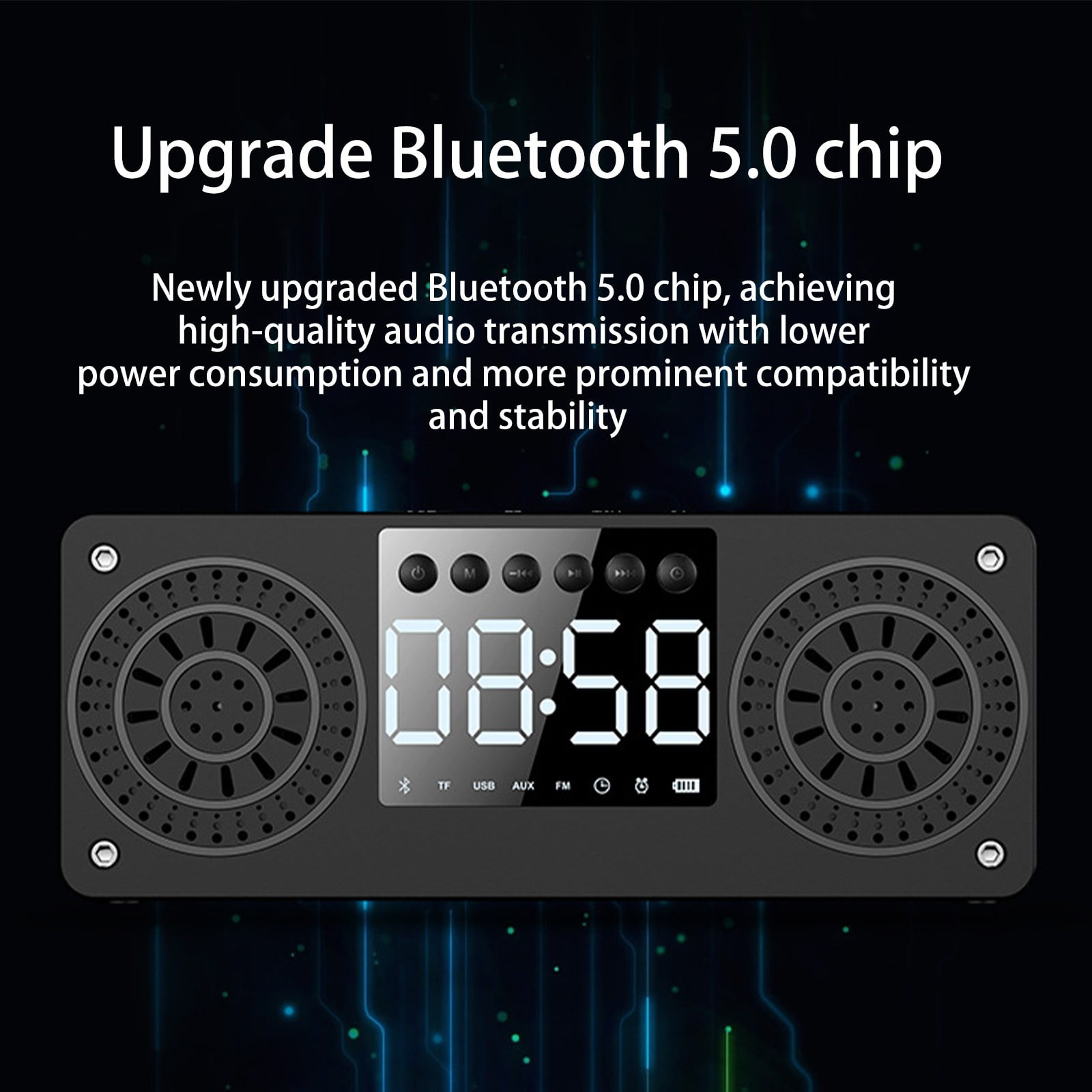 maho A10 Wooden Clock Multi-function Bluetooth Audio U Disk Card Gift Gift Mobile Phone Computer Speaker Bluetooth Speaker for Gift, Shower, Party, Home, Travel