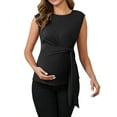 thumbnail image 1 of Blusa de maternidad con lazo en la cintura INSPIRE CHIC para mujer, con mangas cortas, camiseta de verano 2025 para trabajo de oficina, talla grande, color negro, 1 of 6
