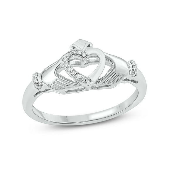 Cali Trove, 1/20cttw Diamond Claddagh Ring for Women in 925 Sterling Silver, Women's Love, Friendship and Loyalty Ring with Diamond Accent, Women's Silver Irish Wedding Ring