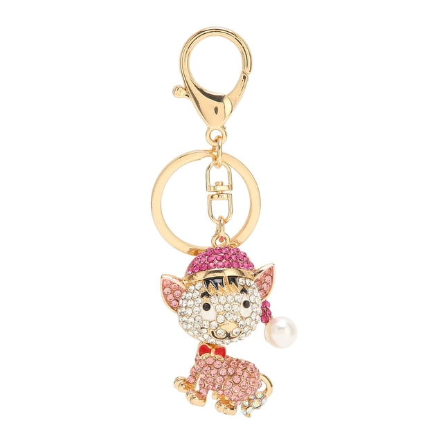 Lindo perro llavero Bling bolso colgante cachorro coche llavero decoración bolsa accesorios rosa