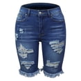 thumbnail image 4 of Ovticza Women's Ripped Mid-Rise Denim Bermuda Shorts Frayed Raw Hem Stretch Jean Shorts Blue XL, 4 of 6