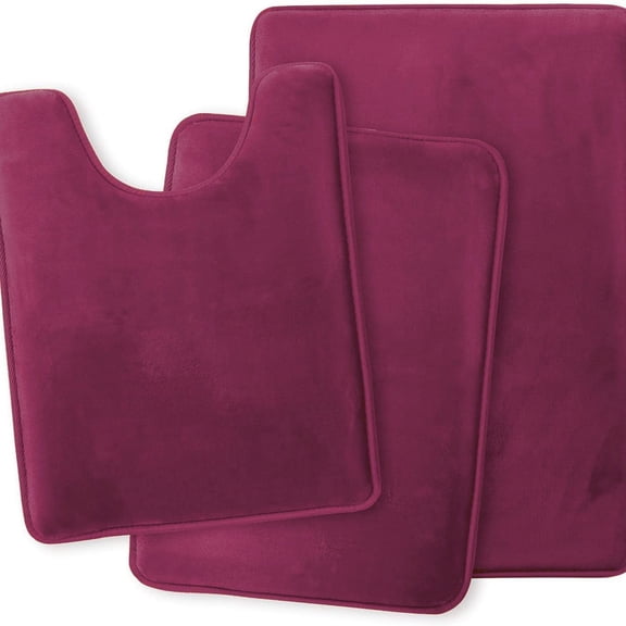 Mictong Bathroom Rugs Set, Memory Foam Bath Mat, Non-Slip Bath Rugs, Absorbent Bathroom Rugs Sets, Bathroom Decor Rugs Sets, Suitable For Family Bathroom, 3 Piece Set, wine red