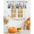 thumbnail image 2 of Blue Pumpkins Fall Curtain Valance for Windows/Kitchen/Living Room/Bedroom, Thanksgiving Eucalyptus Leaves Wooden Rod Pocket Window Treatment Short Drape Topper Small Tier Cafe Curtains Panel 42X12, 2 of 7