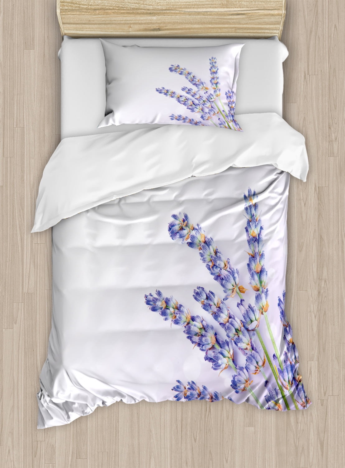 Lavender Duvet Cover Set Twin Size, Little Posy of Medicinal Herb Fresh
