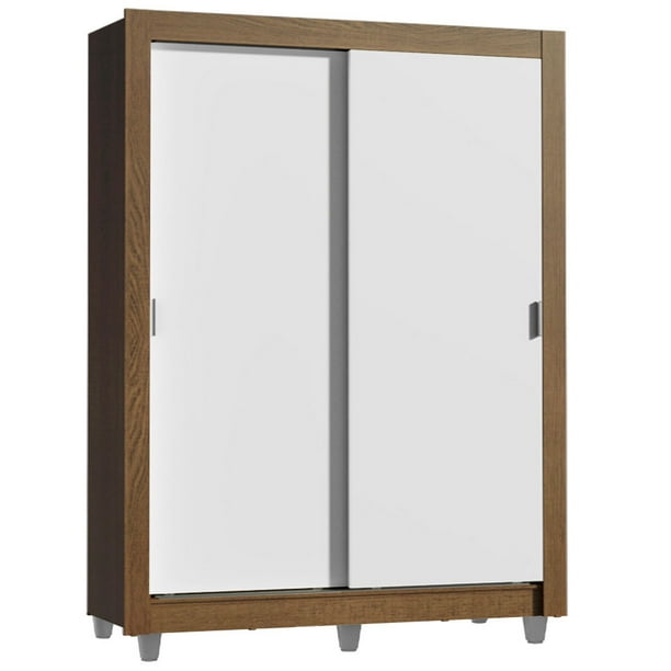 Ropero Closet Madesa Dallas Plus 2 Puertas Corredizas 4 Cajones con Pies Marrón/Blanco
