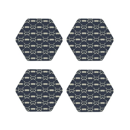 

Vsdgher Ski Goggles Vintage Print Leather Coasters for Drinks Durable Drink Coasters 4 Set for Tabletop Protection Luxurious Home Décor and Housewarming Gift-Hexagon
