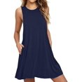 thumbnail image 1 of Vestido informal de verano para mujer, cuello redondo, camiseta, vestido playero liso Fokelyi WRMH-260-8, 1 of 4