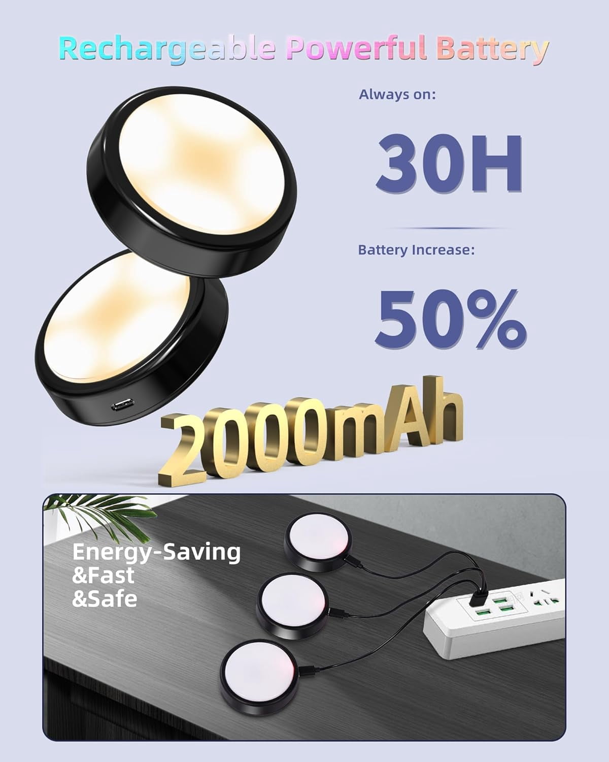 JJEAN-Puck Lights with Remote, 2000mAh Battery Operated Rechargeable Under Cabinet Lighting, 3 Color Temps & 7 RGB Colors, Magnetic Closet Light, Black Wireless Puck Light for Kitchen, Shelf.