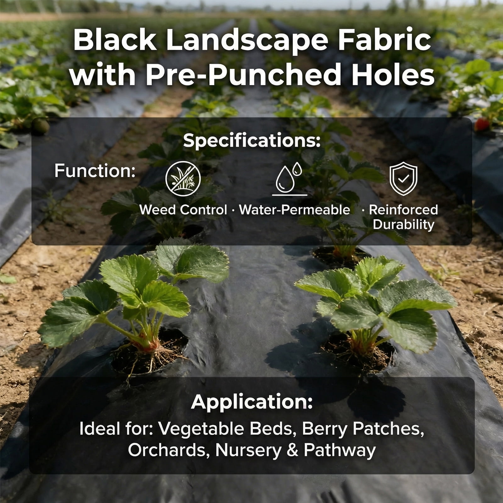 Black Perforated Non-Woven Weed Barrier Fabric, Heavy Duty Garden Weed Control Mat, 1 Roll (0.6/0.8/1 X 9.2m) For Landscaping, Lawn, Yard - Breathable & Durable Ground Cover, Allows Water & Air